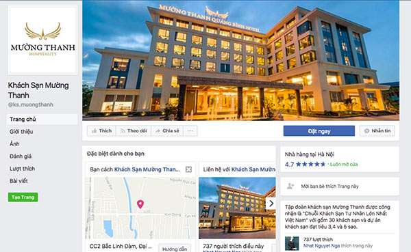 Các khách sạn lớn rất chăm chỉ update thông tin về giá phòng, dịch vụ trải nghiệm trên fanpage của mình