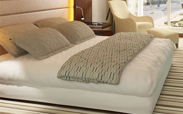 Sự phối hợp tông màu tạo cảm giác ấm áp cho chiếc giường