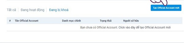 Nhấp "Tạo Official Account mới" để tiếp tục