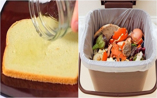 Sử dụng giấm cùng những miếng bánh mì cũ để vệ sinh và khử mùi hôi của thùng rác