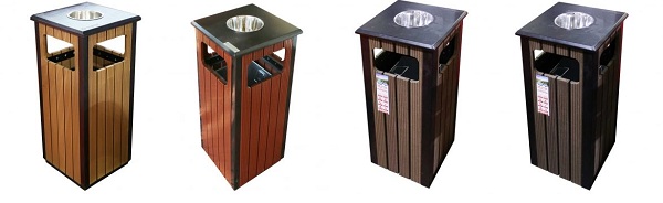 Loại thùng rác ngoài trời với kiểu dáng vuông vắn này được sử dụng khá nhiều trong khuôn viên khách sạn hay công viên
