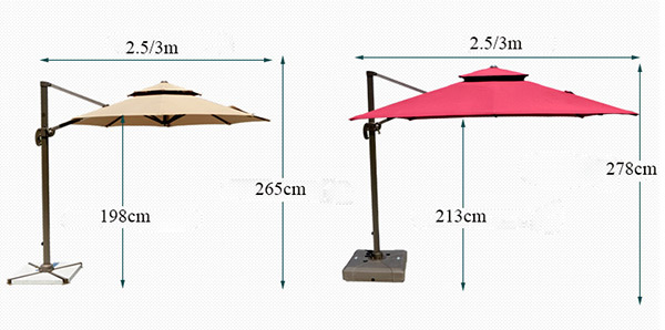 Thông số kích thước chi tiết của ô lệch tâm ngoài trời