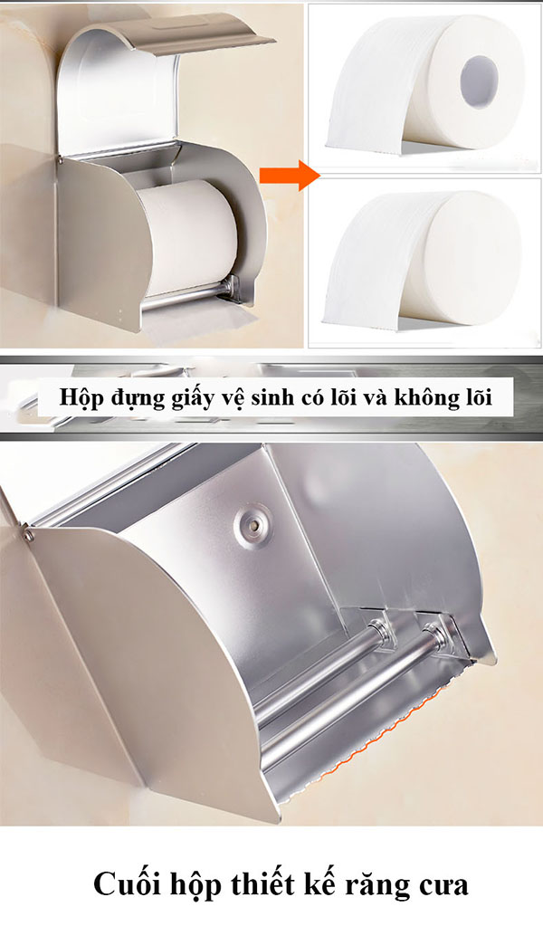 Hộp đựng giấy vệ sinh bằng inox gắn phù hợp giấy vệ sinh có lõi, không lõi