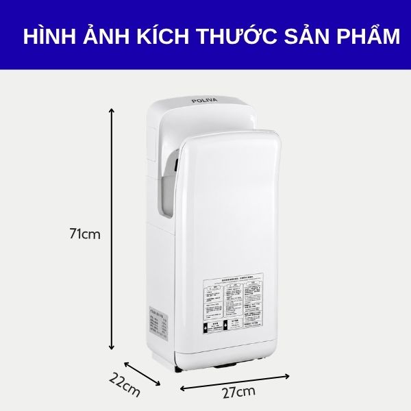 Kích thước máy hơ tay cảm ứng 2000W màu trắng