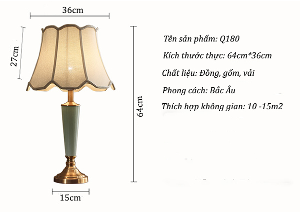 Kích thước thực của đèn ngủ để bàn