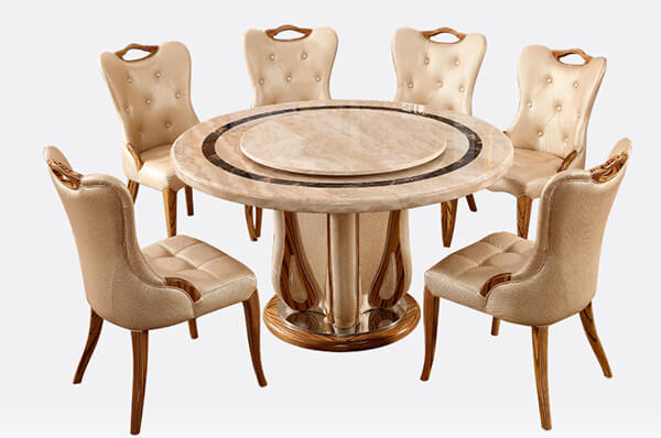 Bộ sản phẩm gồm 1 bàn tròn xoay và 6 chiếc ghế
