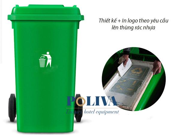 Poliva nhận thiết kế và in logo lên thùng rác nhựa