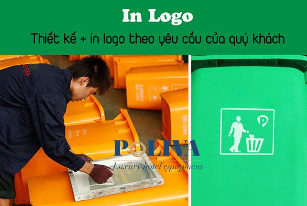 Poliva nhận thiết kế và in logo, chữ quảng cáo trên thùng rác