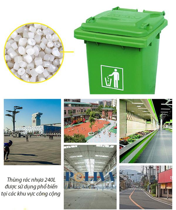 Chất liệu nhựa HDPE cao cấp giúp thùng rác có độ bền cao, sử dụng được ở nhiều địa điểm
