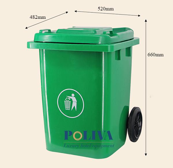 Kích thước thùng rác nhựa 80 lít màu xanh lá