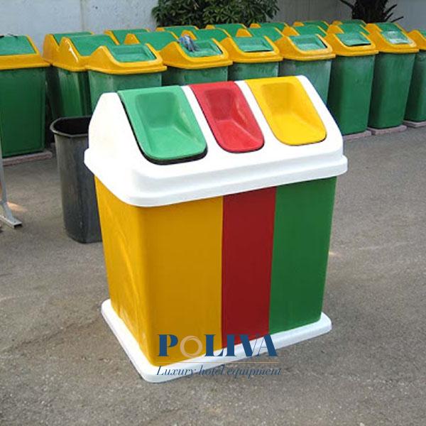 Thùng rác 3 ngăn nhiều màu giúp phân loại rác thải dễ dàng