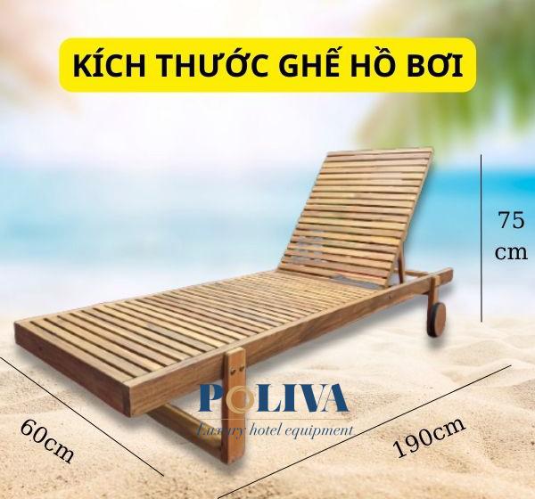Tham khảo kích thước ghế tắm nắng - ghế bể bơi bằng gỗ