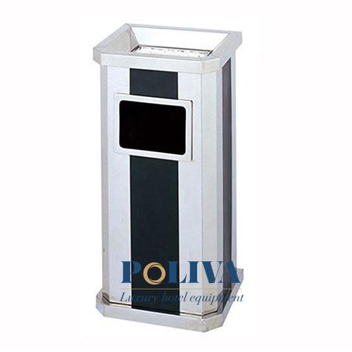 Thùng rác inox sọc đen trắng - Thùng rác inox có gạt tàn