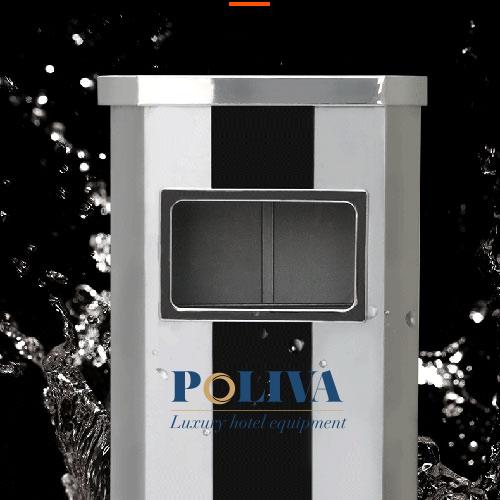 Thùng rác inox sọc đen trắng - Thùng rác inox có gạt tàn