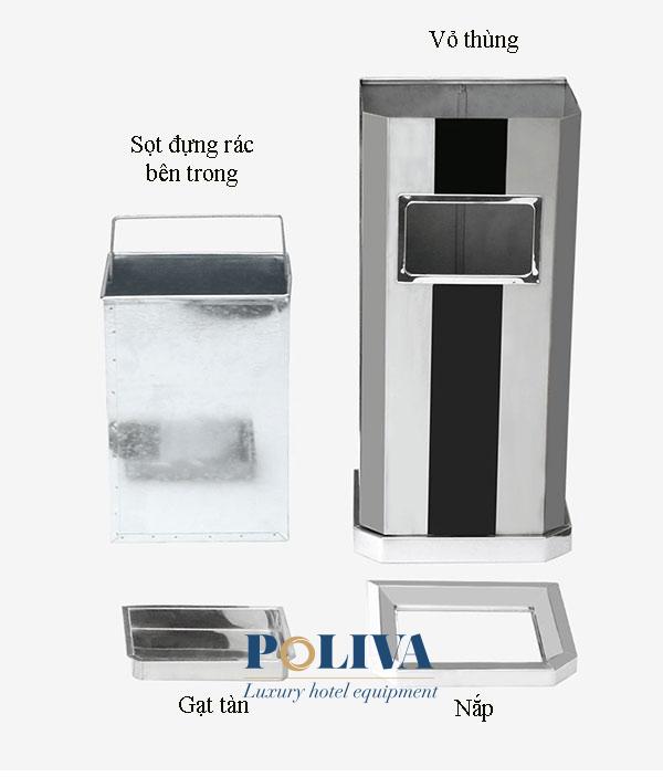 Cấu tạo của thùng rác inox kẻ sọc trắng đen