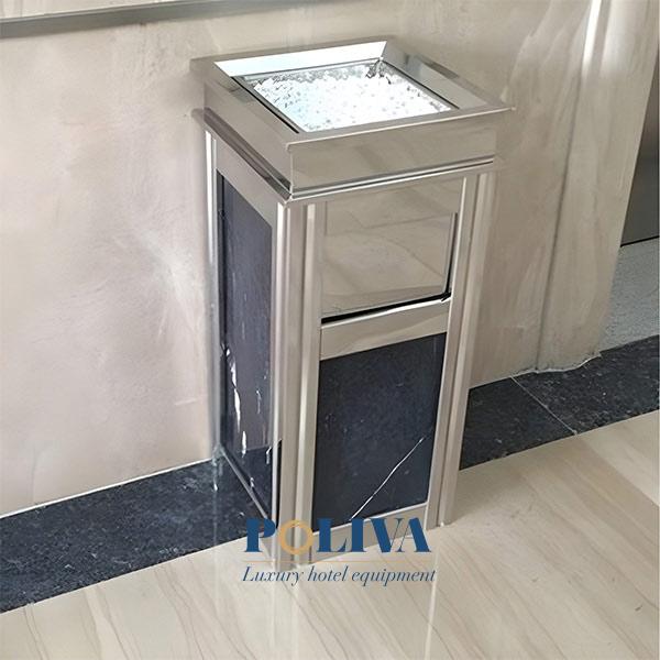 Thùng rác đá hoa cương đen inox trắng