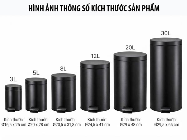 Kích thước thùng rác đạp chân inox