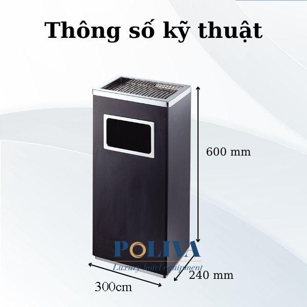 Thông số kích thước thùng rác có gạt tàn hình chũ nhật