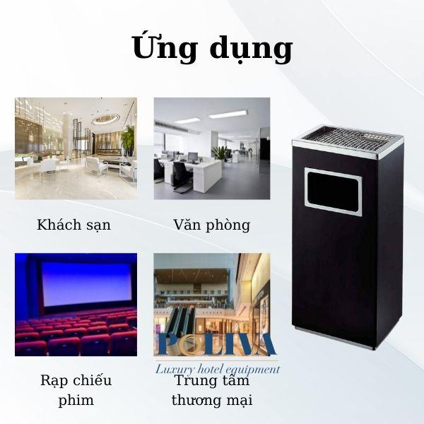 Thùng rác có gạt tàn hình chữ nhật phù hợp với nhiều không gian khác nhau