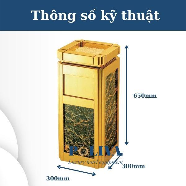 Kích thước thùng rác inox mạ vàng đá đen