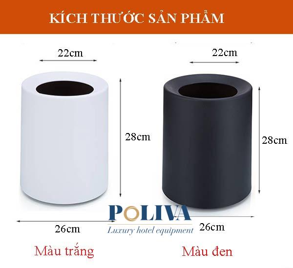 Kích thước thùng rác nhựa không nắp màu trắng và đen