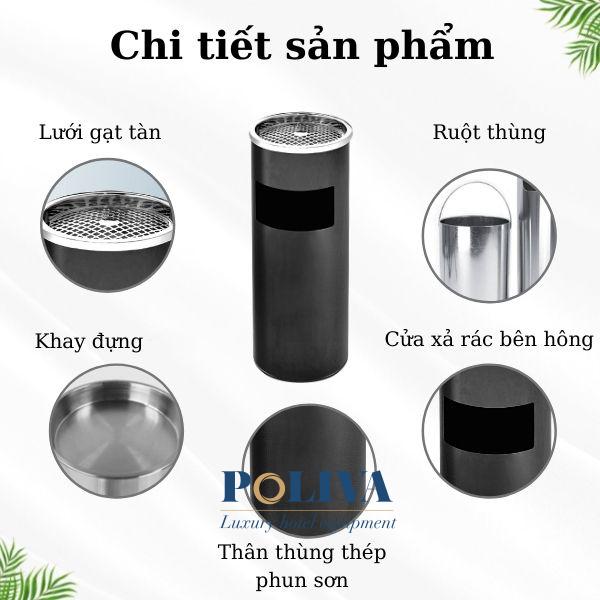 Hình ảnh chi tiết cấu tạo thùng rác tròn có gạt tàn thuốc lá