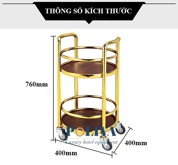 Hình ảnh mô tả kích thước xe đẩy rượu tròn 2 tầng 