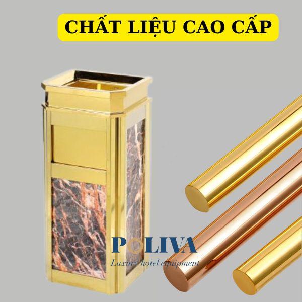 Thùng rác đá hoa cương viền inox mạ vàng 