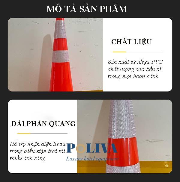 Cọc tiêu giao thông chóp nón chất liệu PVC bền bỉ , dải phản quang hỗ trợ người nhìn từ xa