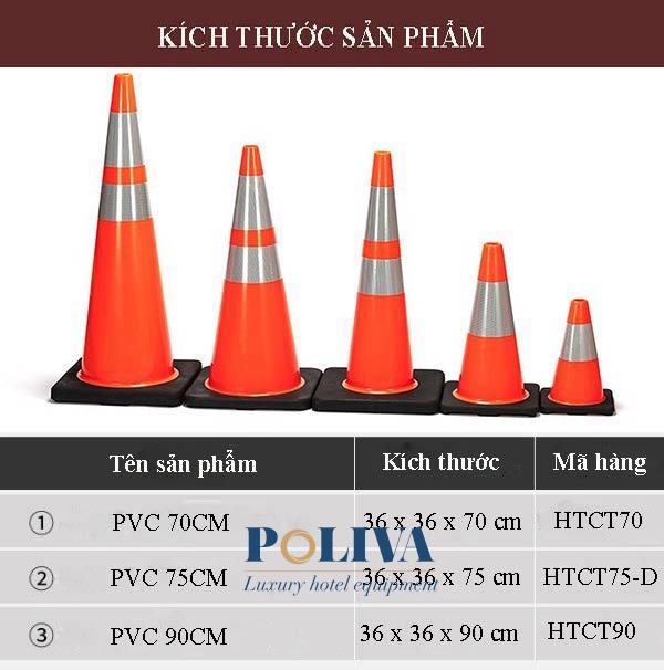 Hình ảnh mô tả 3 kích thước của cọc tiêu nhựa giao thông