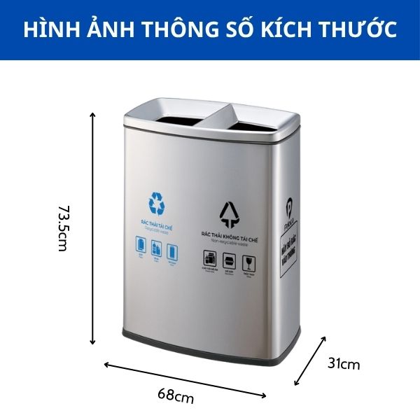 Kích thước thùng rác 2 ngăn không nắp màu trắng