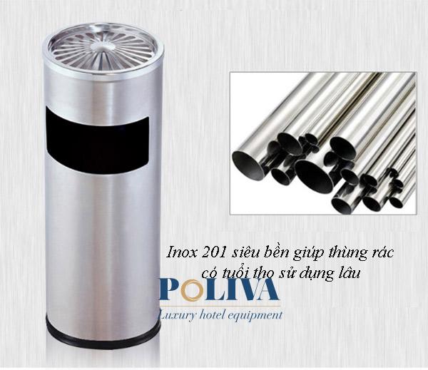 Thùng rác inox gạt tàn cỡ lớn chất liệu bền bỉ, chống gỉ sét