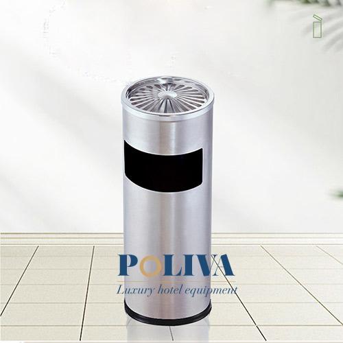 Thùng rác tròn inox có gạt tàn cỡ lớn