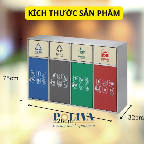 Hình ảnh kích thước thùng rác inox 4 ngắn cửa đẩy của Poliva