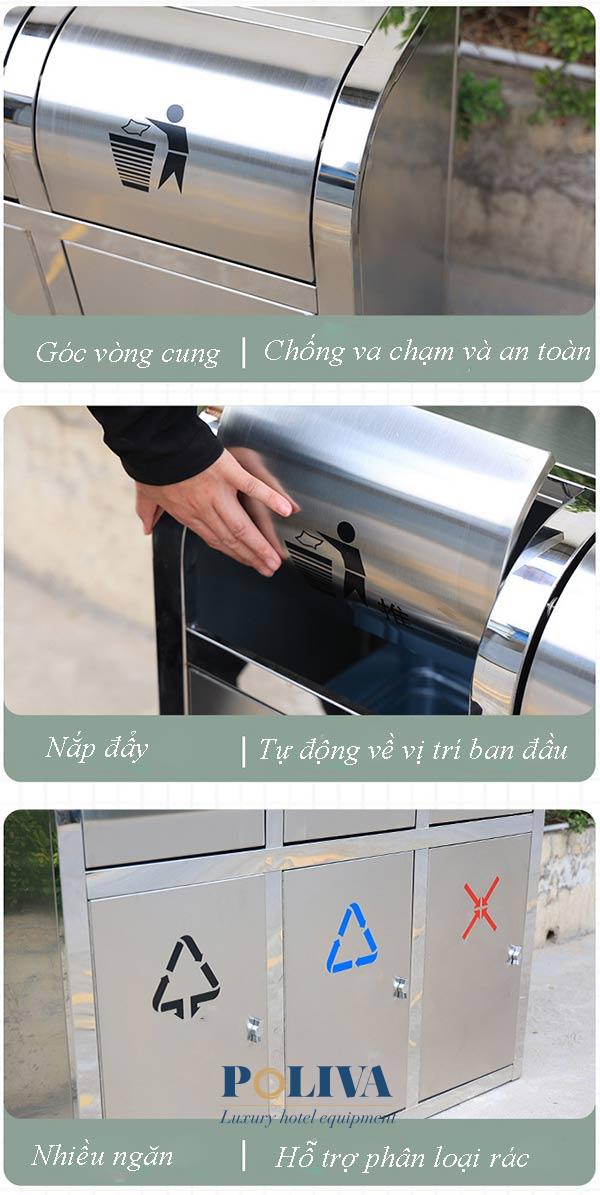 Thùng rác inox ngoài trời thiết kế đẹp mắt, thông minh