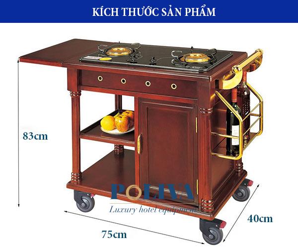 Kích thước của xe đẩy phục vụ có gán bếp di động