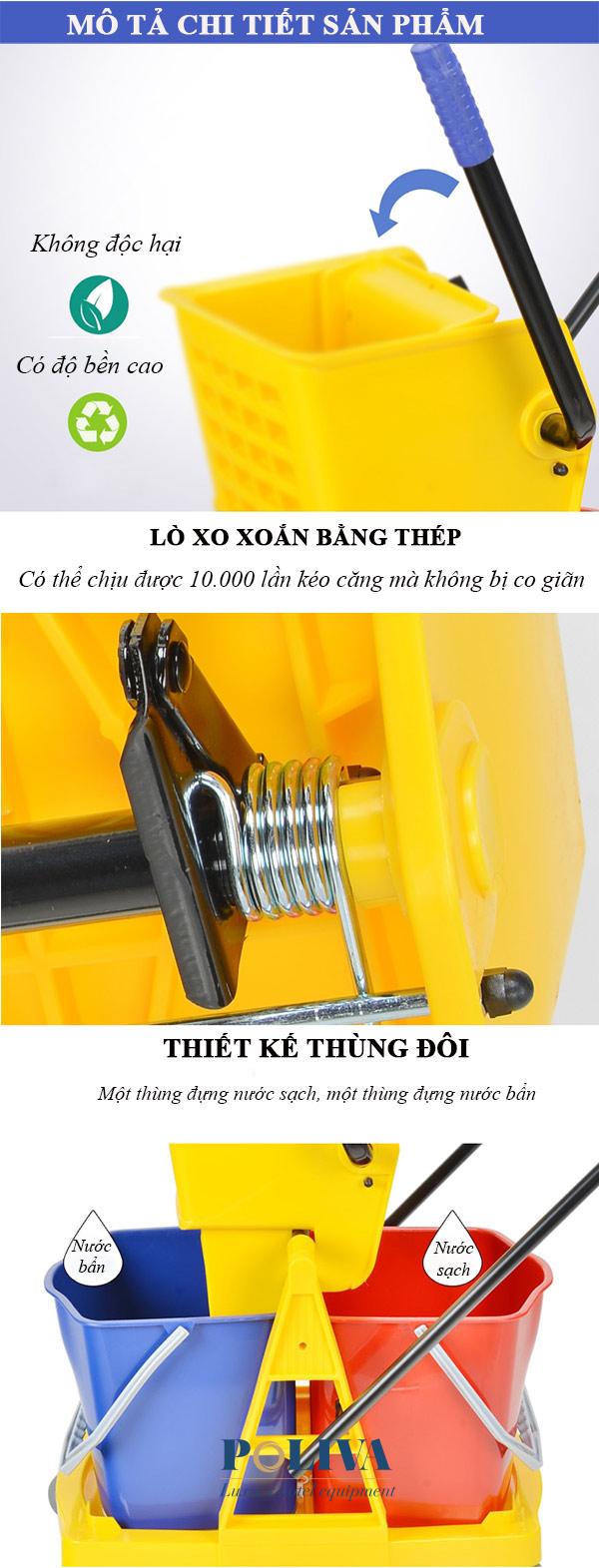 Hình ảnh mô tả 1 số chi tiết của xe vắt nước cây lau sàn