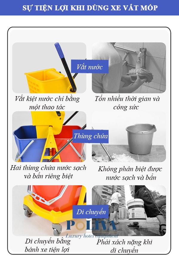 Xe vắt nước cây lau nhà công nghiệp giúp công việc dọn vệ sinh trở lên dễ dàng hơn