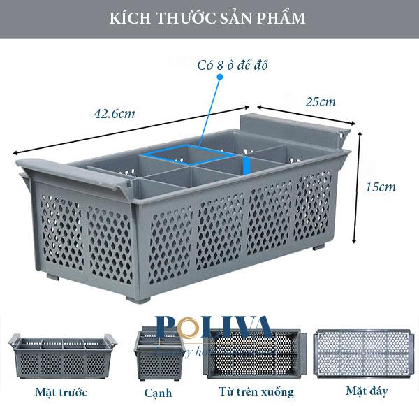 Hình ảnh kích thước của khay nhựa để dao kéo đũa nhà bếp