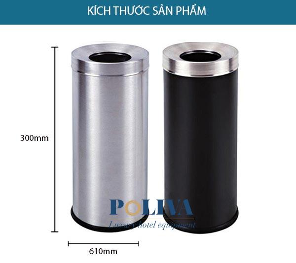 Hình ảnh thông số kích thước của thùng rác inox tròn