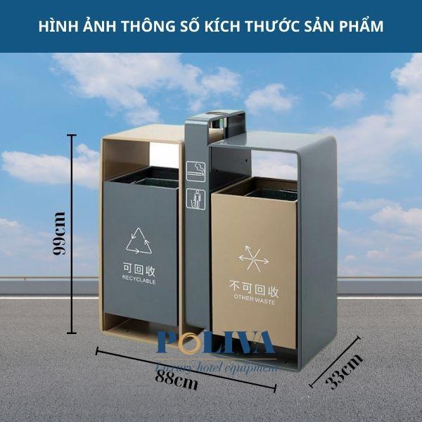 Kích thước thùng rác ngoài trời 2 ngăn phân loại rác