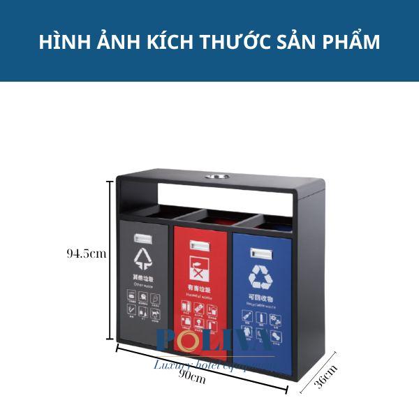 Kích thước thùng rác 3 ngăn ngoài trời