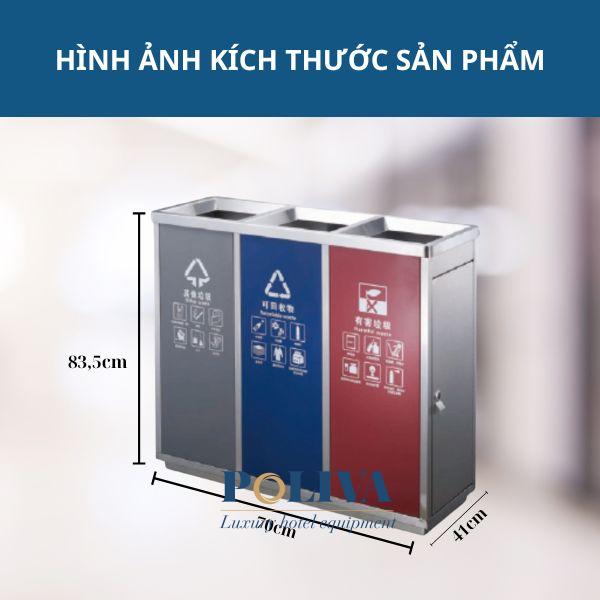 Kích thươc thùng rác 3 ngăn inox ngoài trời