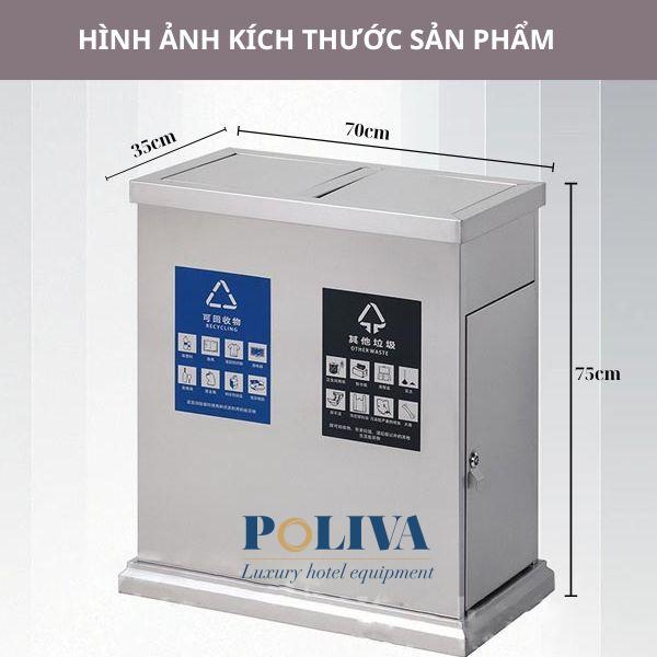 Kích thước thùng rác inox nắp lật 2 ngăn