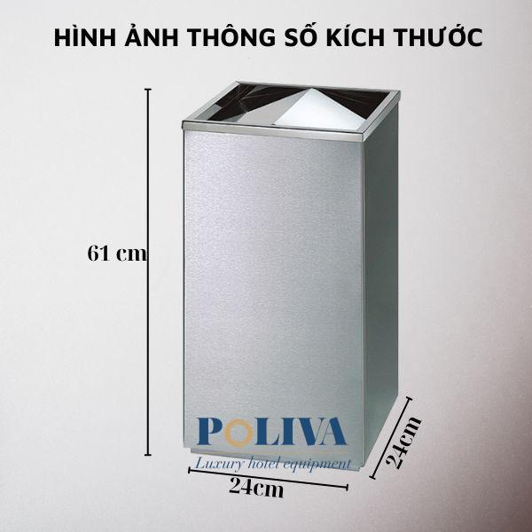 Hình ảnh kích thước của thùng rác inox nắp lật