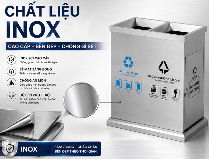 Thùng rác đôi ngoài trời độ bền cao, thiết kế đẹp, chống gỉ sét tốt