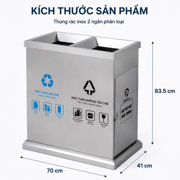 Kích thước thùng rác ngoài trời đôi