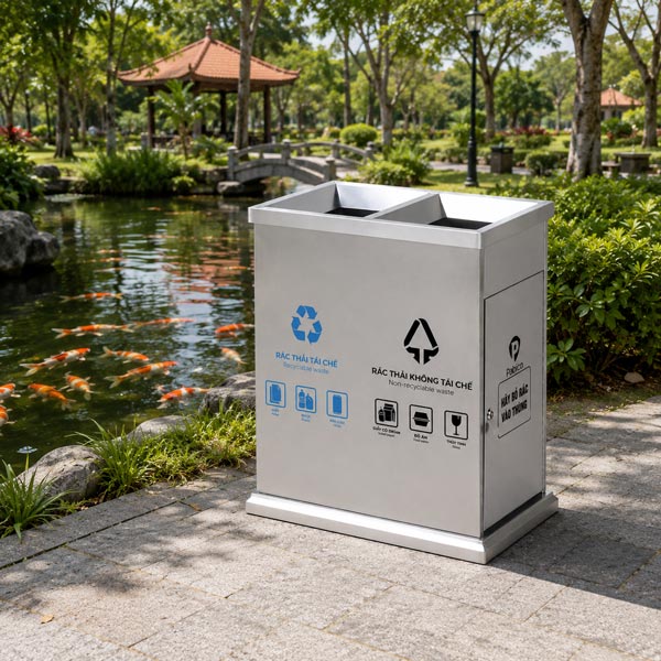 Thùng rác ngoài trời đôi Paloca