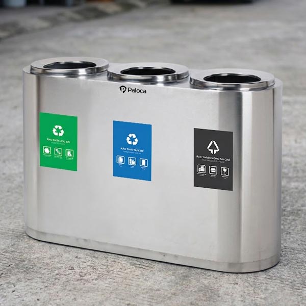 Thùng phân loại rác 3 ngăn inox