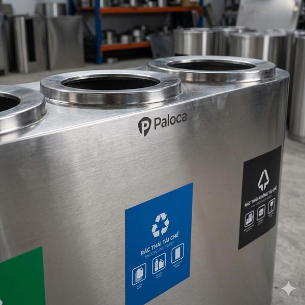 Thùng rác phân loại 3 ngăn được làm bằng inox cao cấp